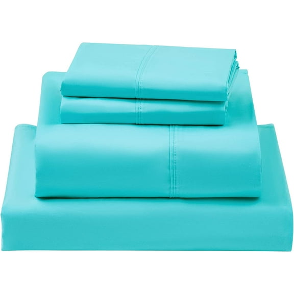LBRO2M 1000 Thread Count 100% Cotton Queen Size Sheets Set,Bed Sheet 4 Piece Sets,16 inches Deep Pocket,Bedding Super Soft Breathable,Sateen Weave Long Staple Comforterble,All Season,Lake Blue