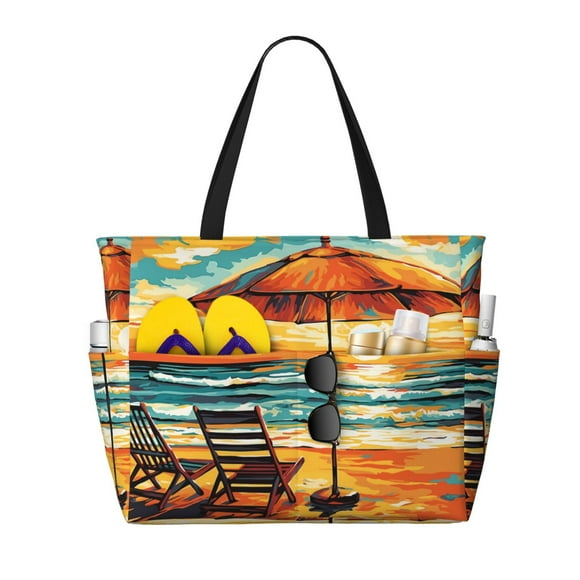 Disketp Beach Umbrella Sunset Bolsa de Playa de Gran Capacidad, Bolso Impermeable y a Prueba de Arena para Mujer, Ideal para Playa, Piscina y Natación