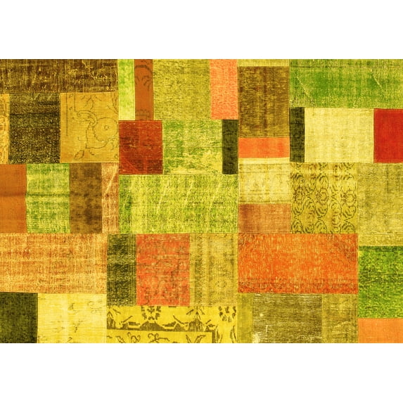 Ahgly Company Machine Washable Indoor Rectangle Patchwork Yellow Transitional Area Rugs, 5' x 7'