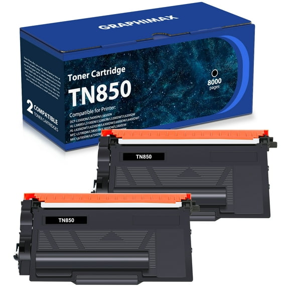 TN850 High Yield Toner Cartridges TN 850 TN-850 Replacement for Brother TN820 TN-820 TN 820 for HL-L6200DW MFC-L5700DW MFC-L5850DW HL-L5200DW MFC-L5900DW MFC-L6800DW Printer Black Ink 2-Pack