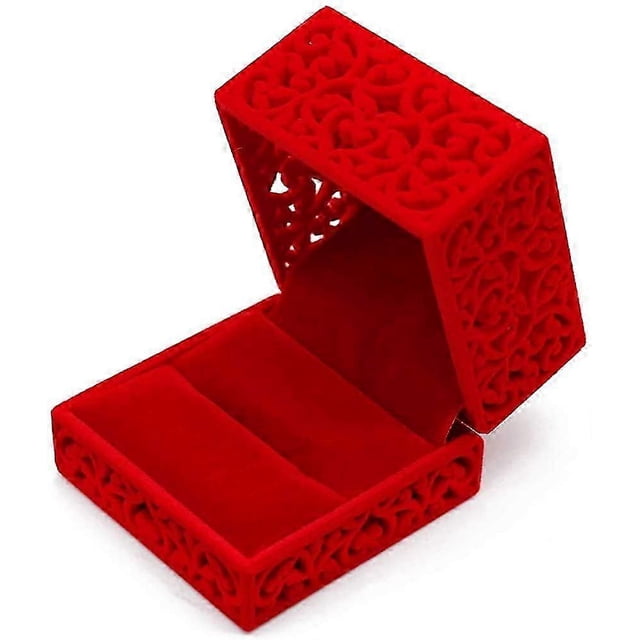 Ring Box, Hollow Square Velvet Ring Gift Box Wedding Ring Jewelry Box