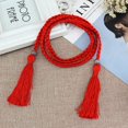 thumbnail image 3 of Ruanlalo Ethnic Women Braided Knot Tassel Belt Waistband Skinny Thin Waist Rope Strap Rose Red, 3 of 6