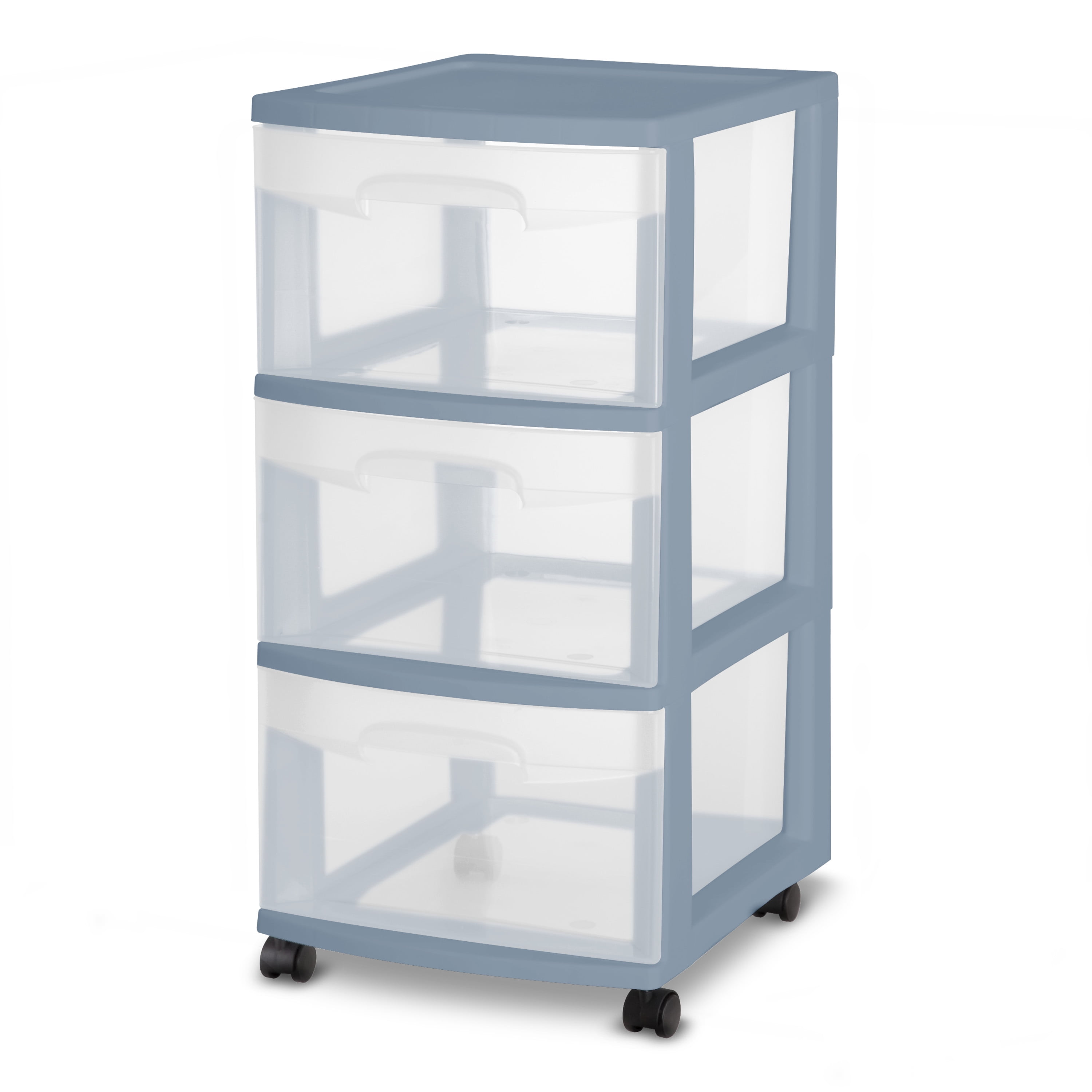 Sterilite 3 Drawer Cart Washed Blue, 3 Drawer Storage Cart With Wheels