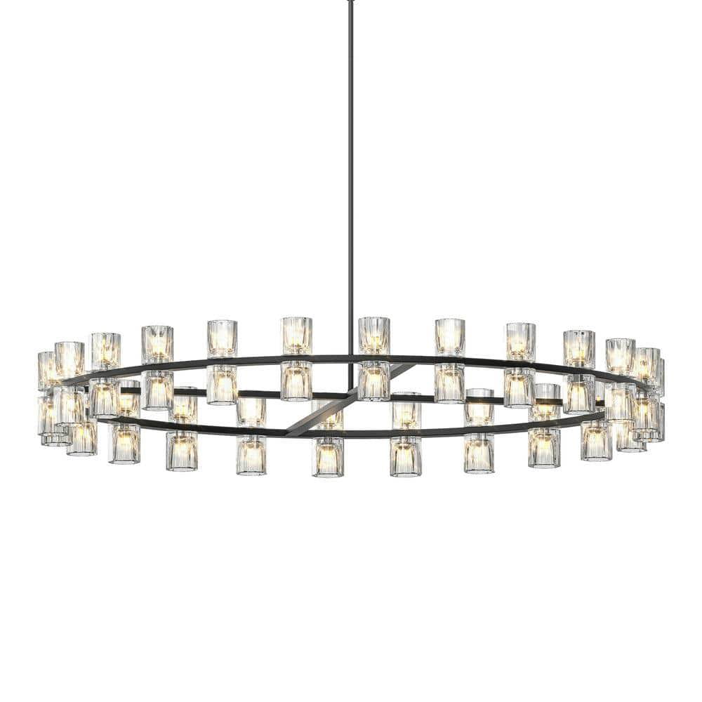 Spaco 48 Inches Luxury Chandeliers Crystal Includes Bulbs, Simple Decorative Lights, Modern LED Lighting for Indoor as Living Room, Dining Room, Black