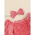 thumbnail image 5 of Bagilaanoe Newborn Baby Girl Summer Rompers Plaid Short Sleeve Off Shoulder Bodysuits + Headband 3M 6M 12M 18M Infant One Piece Jumpsuit, 5 of 7