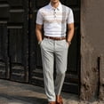 thumbnail image 2 of Men's 2 PC Set Geometric Print Quarter Button Shirt and Dress Pants Business Casual Summer Outfit Sets White S, 2 of 5