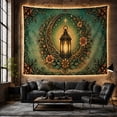 thumbnail image 6 of Ornate Lantern with Crescent Moon and Floral Wreath on Mottled Teal Sky, Mystical Boho for Moon Lovers, Celestial Garden Art, Housewarming Gift, Tapestry Wall Hanging for Living Room and Bedroom, 6 of 7