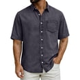 thumbnail image 7 of Men's Casual Short Sleeve Point Collar Button-Down Shirt Solid Basic Top Breathable Soft Washed Cotton Chest Pocket All-Day Comfort for Office Daily Wear Party Green 3XL, 7 of 7