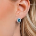 thumbnail image 3 of Gem Stone King 2.52 Ct Oval London Blue Topaz 925 Sterling Silver Halo Princess Diana Kate Middleton Post Earrings, 3 of 6