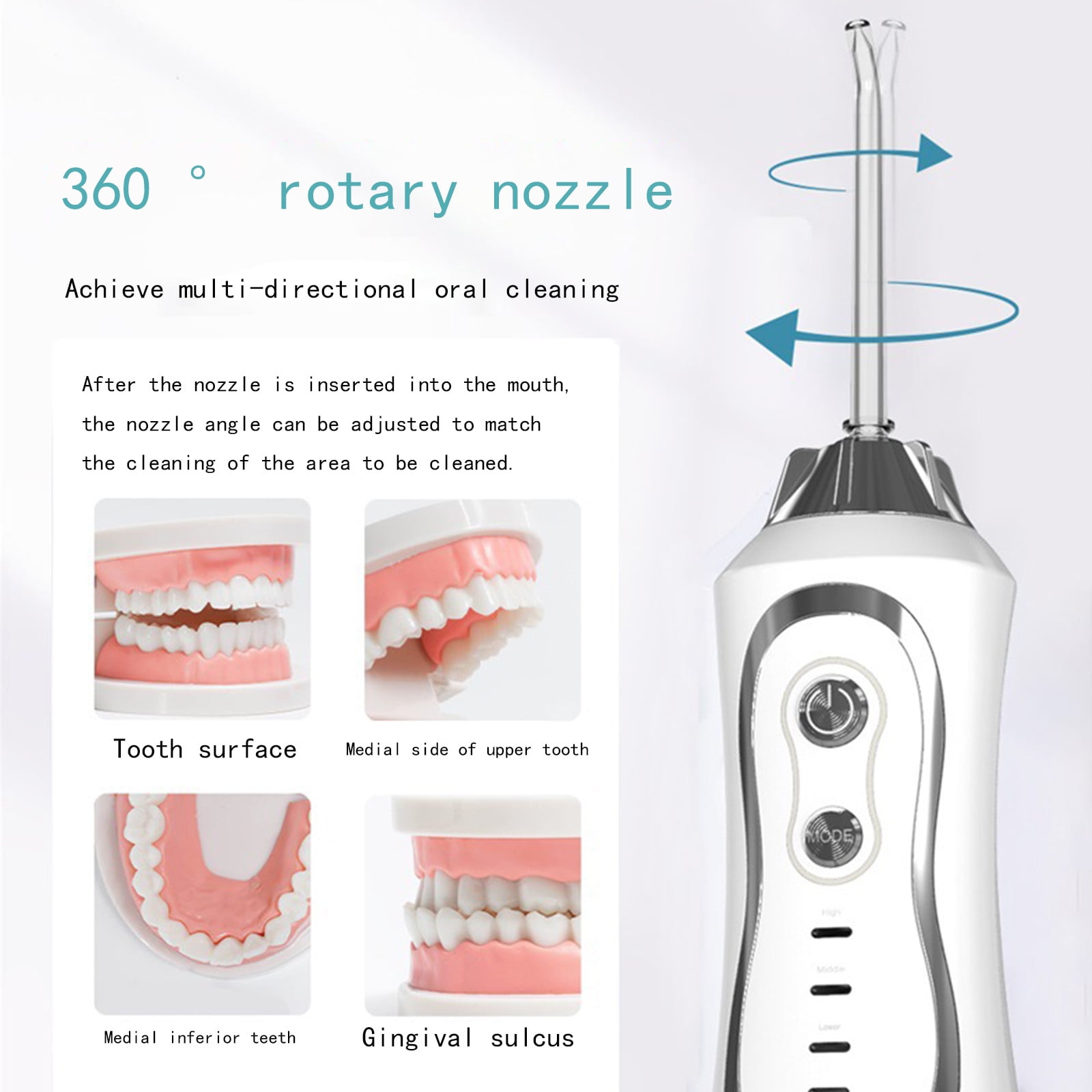 Dengmore Water Dental Flosser Cordless for Teeth Electric Tooth Irrigator With 4 Nozzles Portable and Rechargeable IPX7 Waterproof Strong Battery Life Water Toothbrush Pick