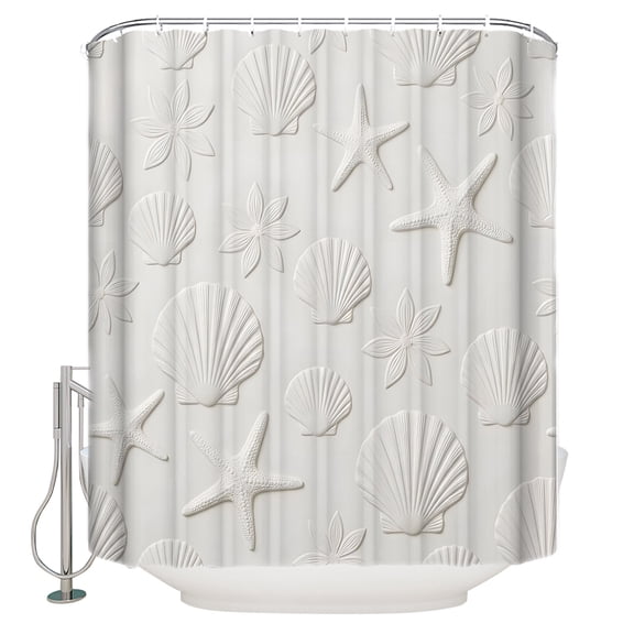 Ocean Starfish Seashell Bathroom Shower Curtains with 12 Hooks Waterproof Shower Curtain for Stalls and Bathtubs Summer Marine Life Floral White Decorative Bathroom Privacy Curtain 60x72 Inches