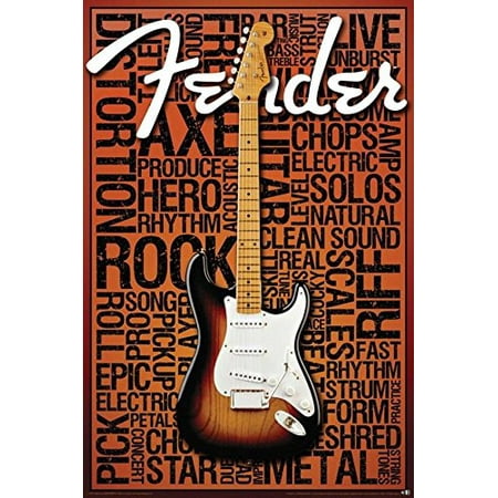 - Fender Guitar Words Rock and Roll Phrases 36x24 Art Print Poster Guitar Rock and Roll Strum Star Amps Fire Metal string Tones Strut