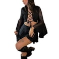 thumbnail image 4 of Franhais Women Fashion Crop Tops Front Cross Tie-Up Mesh See-Through Flare Long Sleeve T-Shirts, 4 of 9
