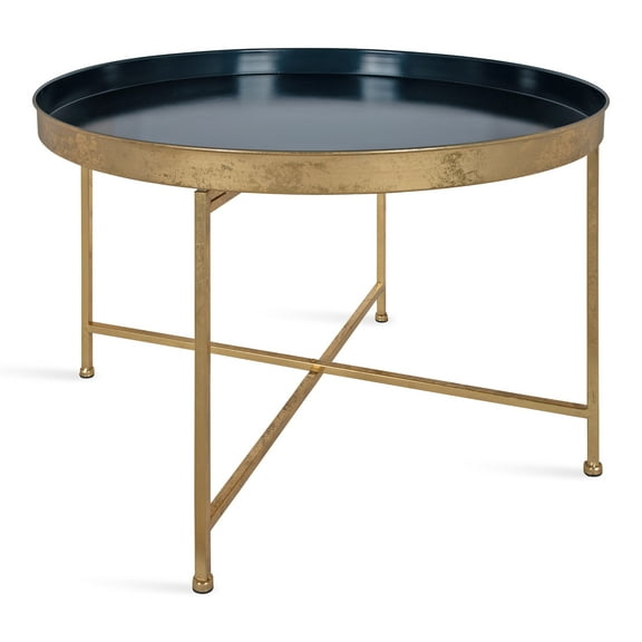 Kate and Laurel Celia Modern Glam Round Coffee Table, 28.25" x 28.25" x 19", Navy Blue and Gold Leaf, Chic Sophisticated Accent Table