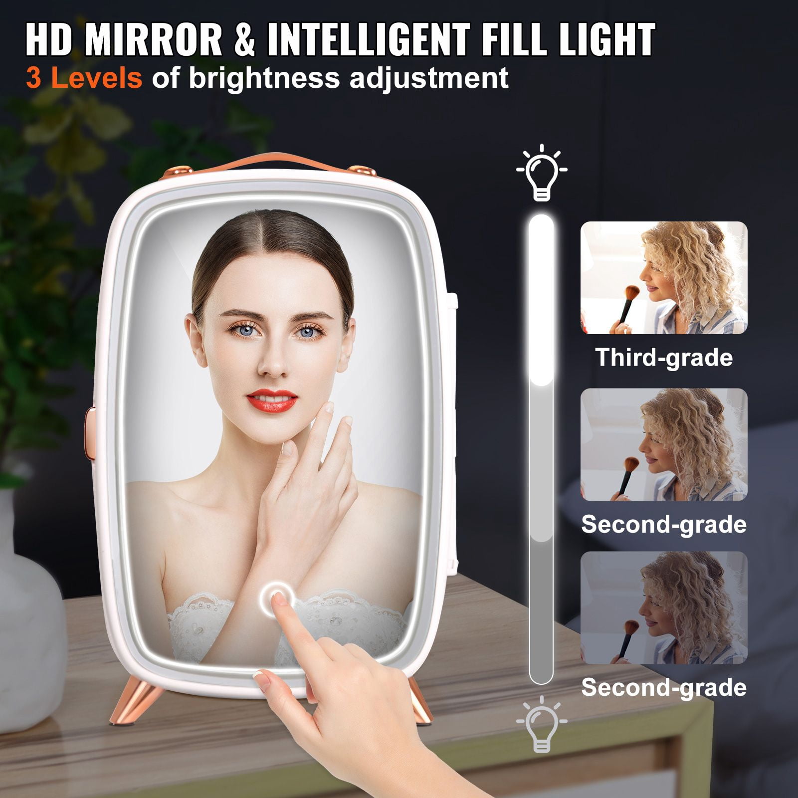 6L Mini Fridge with HD Makeup Mirror & LED Lights, Cools 59°F Below Ambient, ≤38dB Quiet Operation, USB & AC Power, Portable for Bedroom, Office & Travel