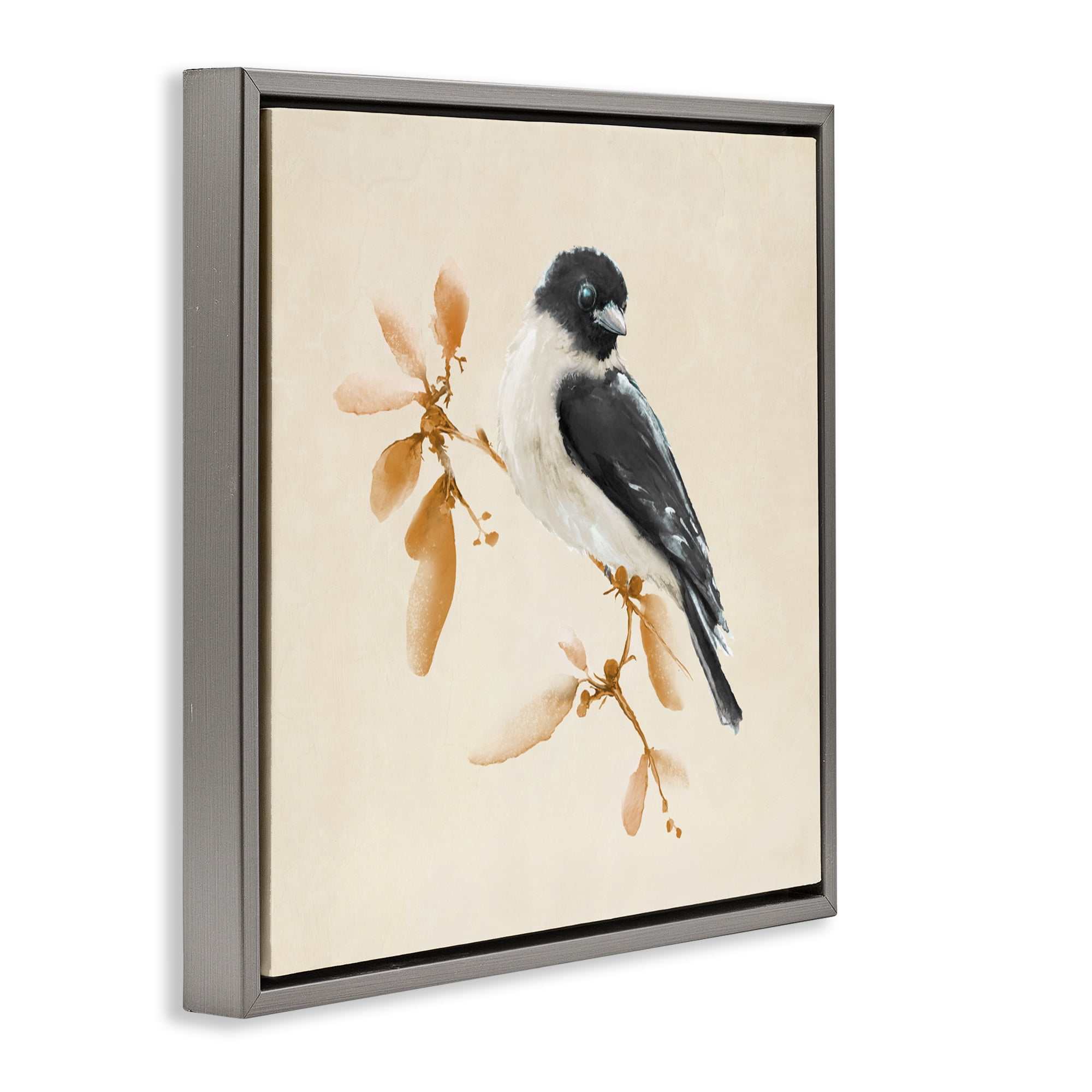 Stupell Industries Subtle Watercolor Chickadee Gray Framed Floater Canvas Wall Art, design by Diannart