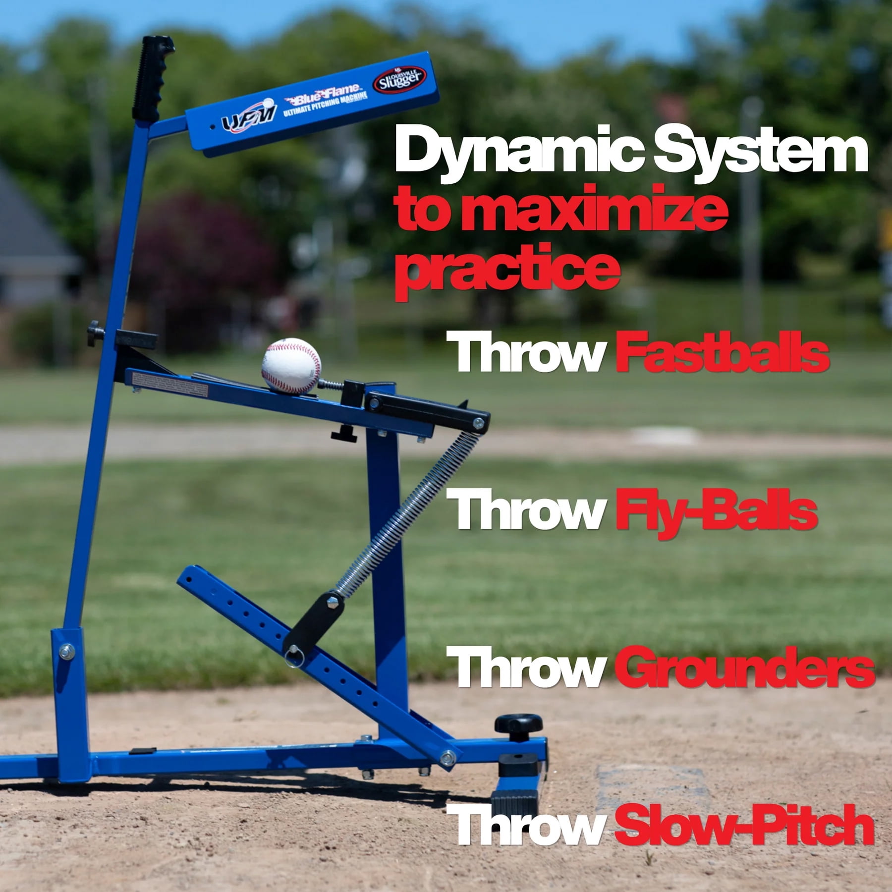 Louisville Slugger Blue Flame Pitching Machine – Throws Up to 60