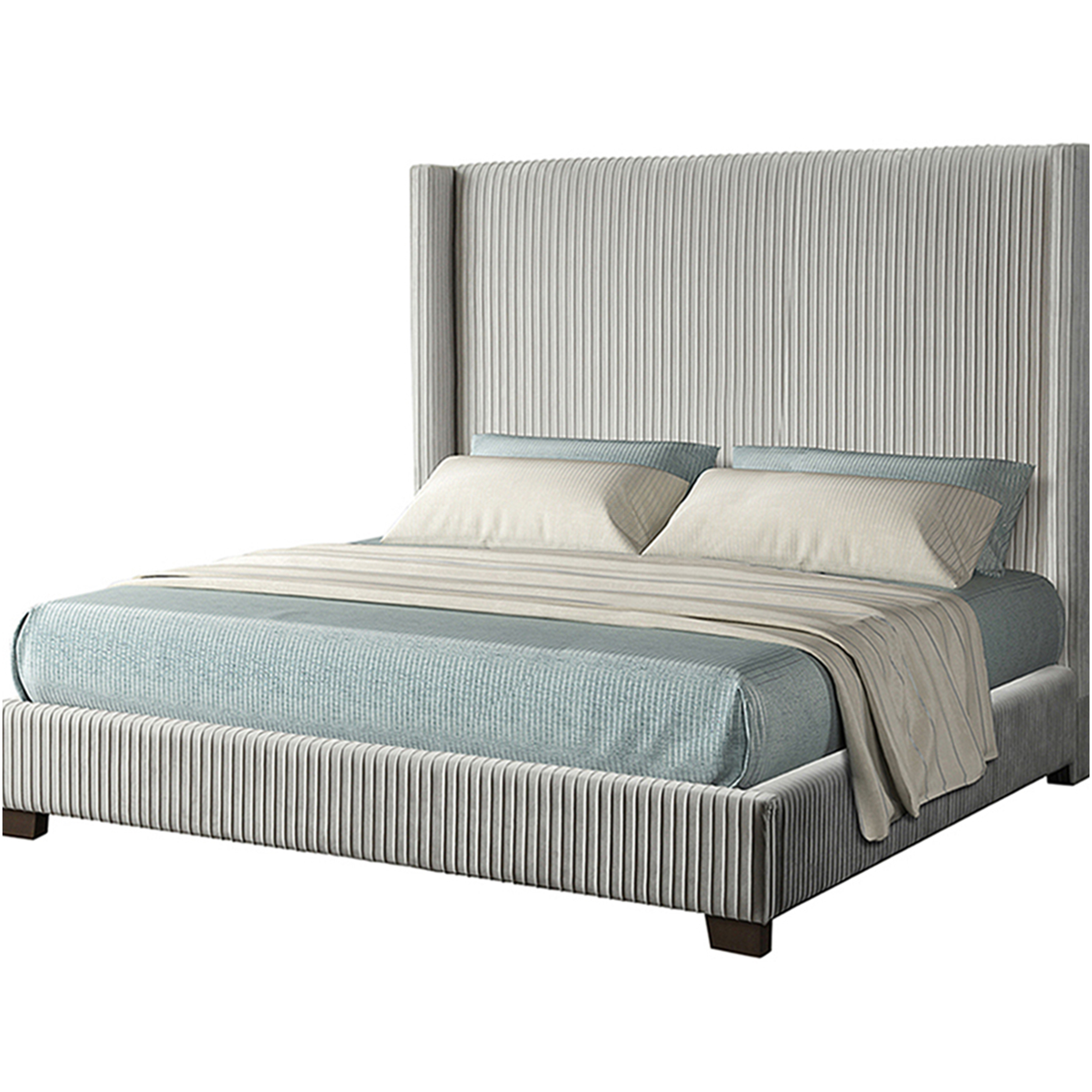 JERFIT Queen Size Upholstered Platform Bed Frame with Headboard, Light Gray - All-in-One Bed in a Box, No Box Spring Needed
