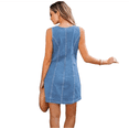 thumbnail image 4 of Women's Denim Dress Sleeveless Stretchy Crewneck Vintage Button Down Jean Dresses with Patch Pocket, 4 of 6