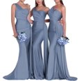 thumbnail image 1 of Vestido de dama de honor Rier con un solo hombro, satén, sirena, azul empolvado, 1 of 8