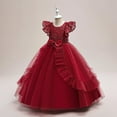 thumbnail image 2 of FAOWME Kids Children Girls Summer Sleeveless Lace Bowknot Mesh Long Princess Dress Piano Performance Dress Red 9-10 Years, 2 of 8