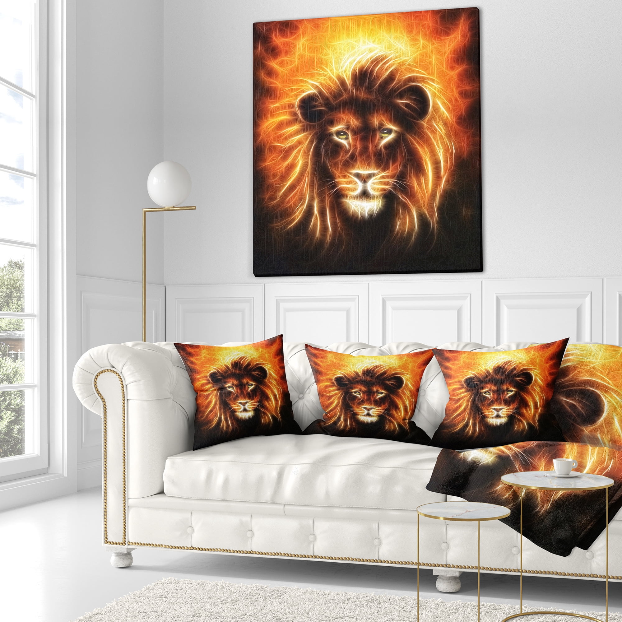 Designart Lion with Flame Mine - Animal Throw Pillow - 16x16