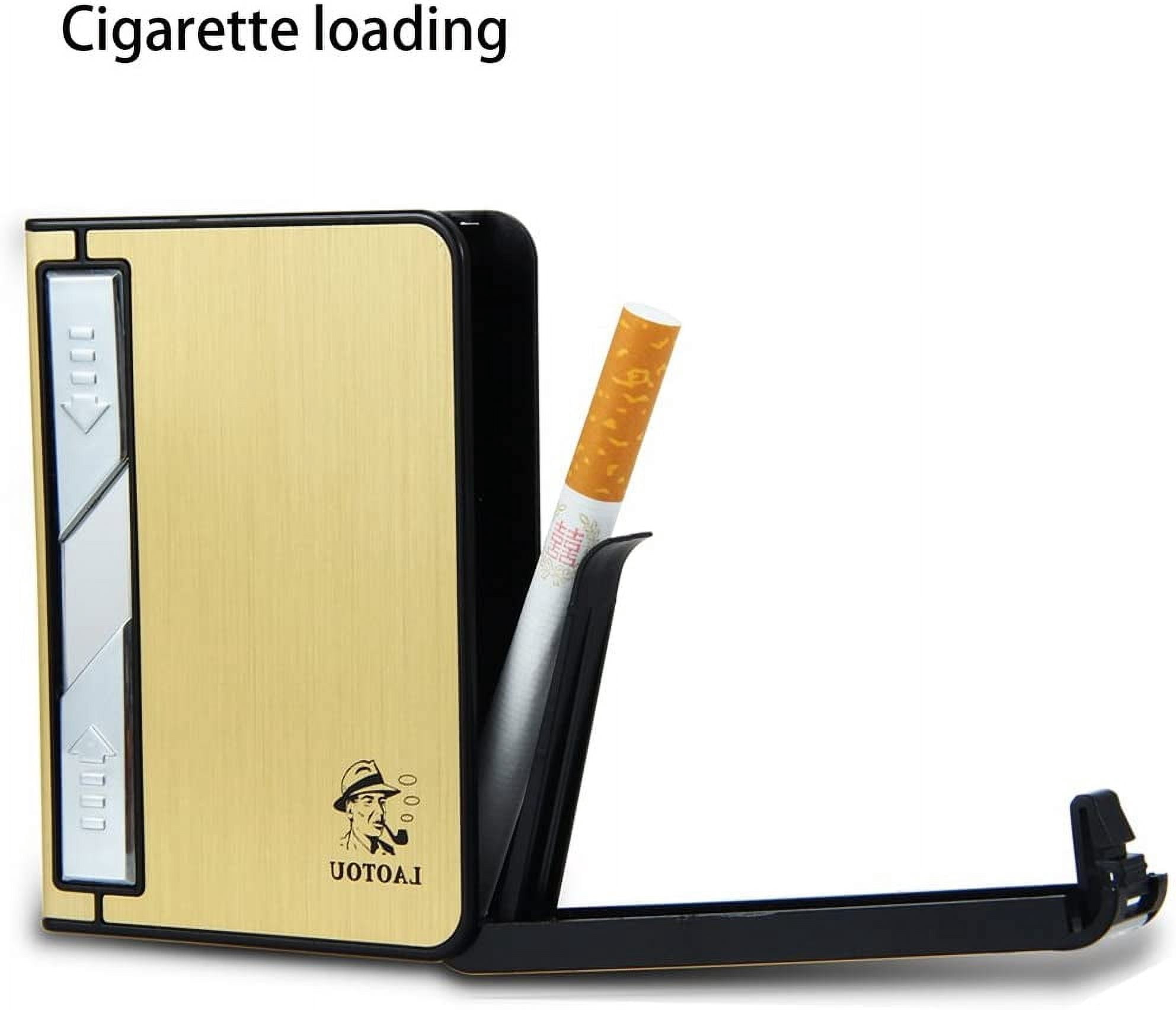 Moonwbak Cigarette Case Lighter, Multifunction Cigarette Box Holder USB Electric Rechargeable Cigar Lighter,Push Out Cigarette Holder with Electric Torch (Gold-Black)