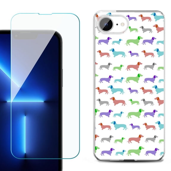 Phone Case for iPhone 17e, with Screen Protector, by OneToughShield - Colorful Dachshund/Puppy