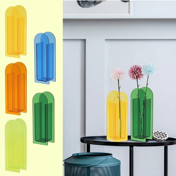 Acrylic Geometric Flower Vase Transparent Colored Dry Flower Vase for Living Room Decor – Durable, Water-Holding Centerpiece for Parties, Weddings, and Home Decoration