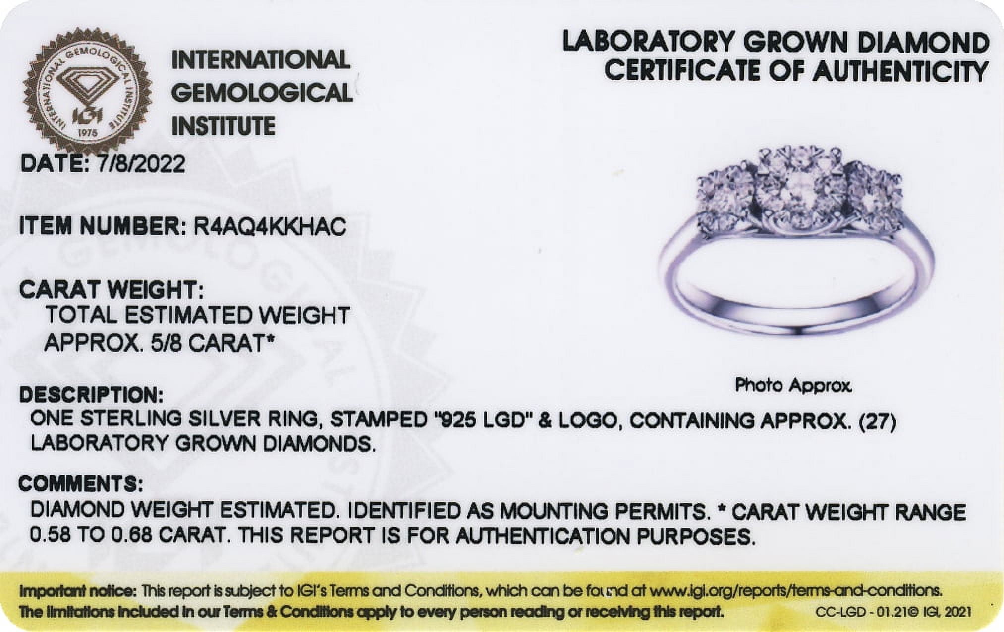 Forever Facets 5/8 CT TW Lab Grown Diamond Ring in Platinum over Sterling Silver, Adult Female