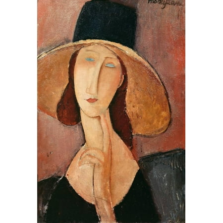 Pop Art Expressionism Portrait of a Woman (Jeanne Hebuterne) in Large Hat, c.1918 Figurative Expressionism Art Print Wall Art By Amedeo Modigliani ()