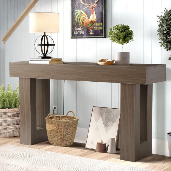 Grepatio Long Console Table for Entryway, 63 Inch Wood Entryway Table Rustic, Narrow Sofa Behind Couch Table, Farmhouse Entry Tables for Entrance, Hallway, Living Room, Home (Grey)