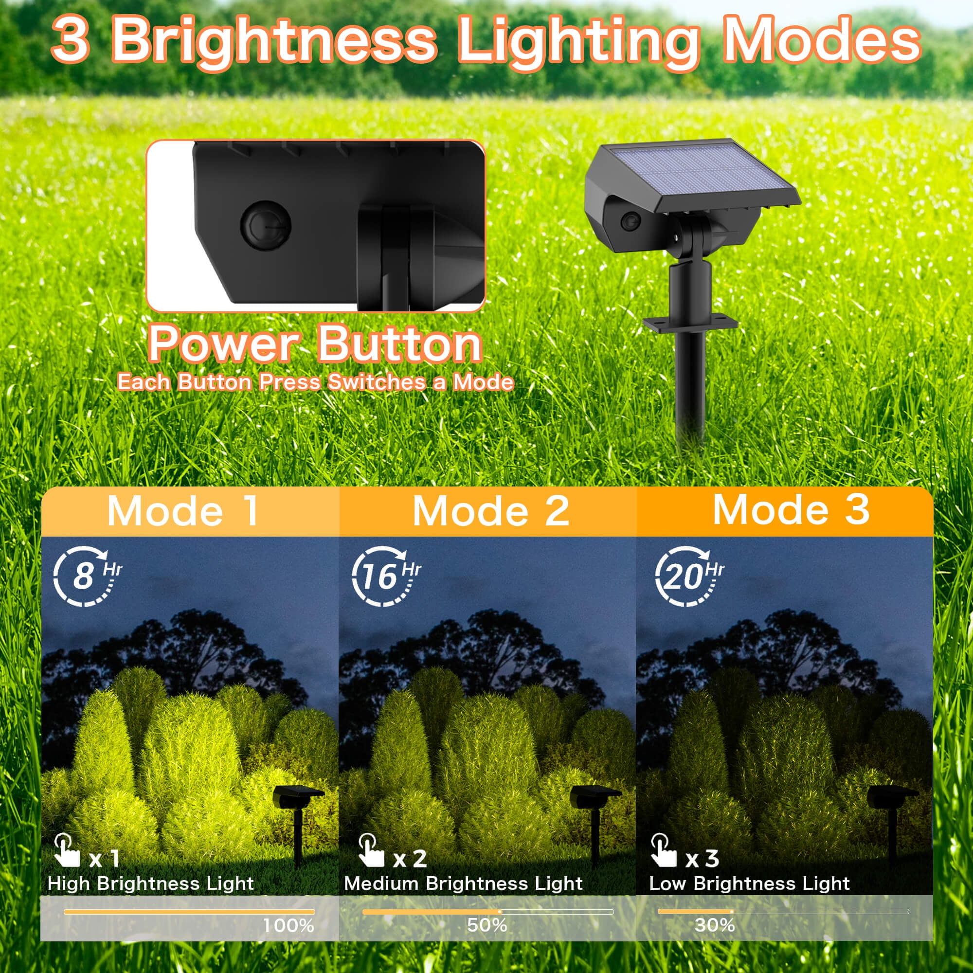 CHARKEE Solar Spot Lights Outdoor,3 Lighting Modes/64 LED Solar Powered Spotlights for The Garden Tree Wall Yard Decor