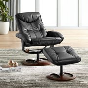 BenchMaster Black Swivel Ottoman Leather Recliner Chair Modern Armchair Ergonomic Manual Reclining Adjustable Bedroom Living Room