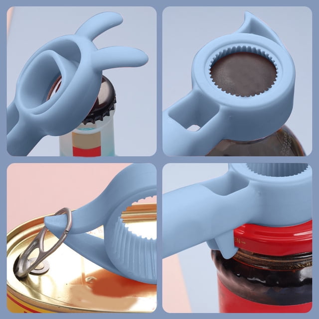 Oleegame 1PC Black Can Opener 2pcs Creative Multi Purpose Beverage 4 In 1 Can Opener Lid Opener Kitchen Tool Blue