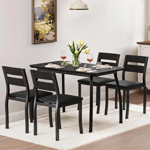 Kselythan Dining Table Set For 4, Modern Kitchen Table With 4 Upholstered Chairs, 5-Piece Dining Room Table Set Dinner Table For Apartment And Small Spaces