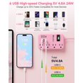 thumbnail image 2 of Power Strip Beeiker 6 USB (2 USB C) con 4 salidas, cable de 5 pies, rosa, 2 of 8