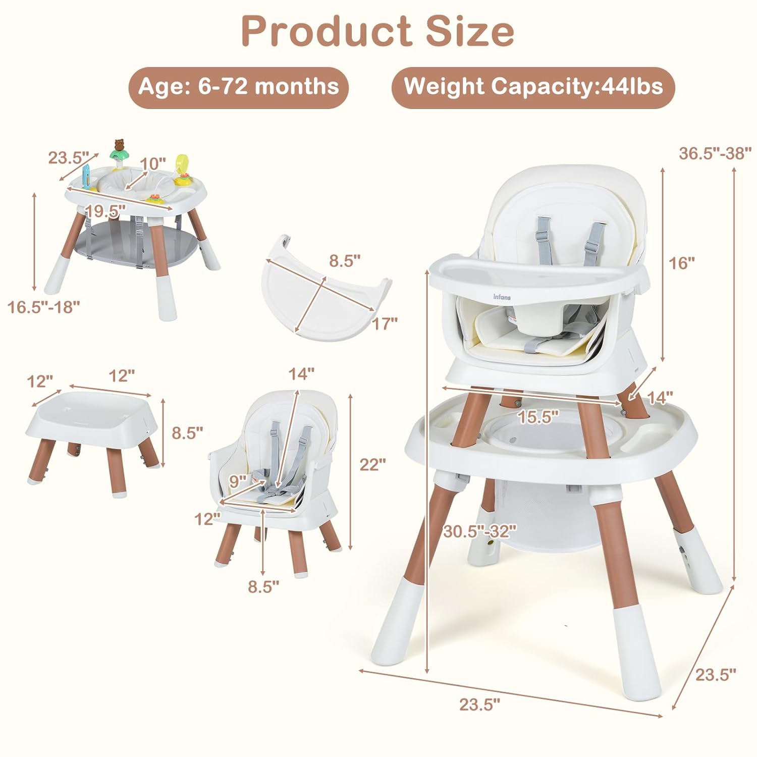 INFANS 9 in 1 High Chair, Convertible Baby Highchair for Babies and Toddlers, Table and Chair Set Building Block Infant Dining Booster Seat, Kids Stool with Activity Children Play Kitchen