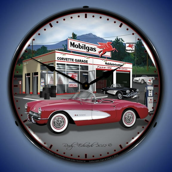 1957 Corvette and Mobilgas Lighted Clock