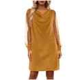 thumbnail image 4 of felwors Velvet Dress for Women Cowl Neck Long Sleeve Mesh Patchwork Mini Dress Loose Fit Cocktail Party Night Short Dresses (Gold, S), 4 of 6