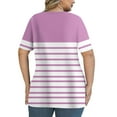 thumbnail image 5 of Feancey Plus Size Trendy Womens Tshirts Summer Short Sleeve Striped Print Tops Criss Cross V Neck Loose Blouse Business Casual Oversized T-Shirt PinkXXL, 5 of 7