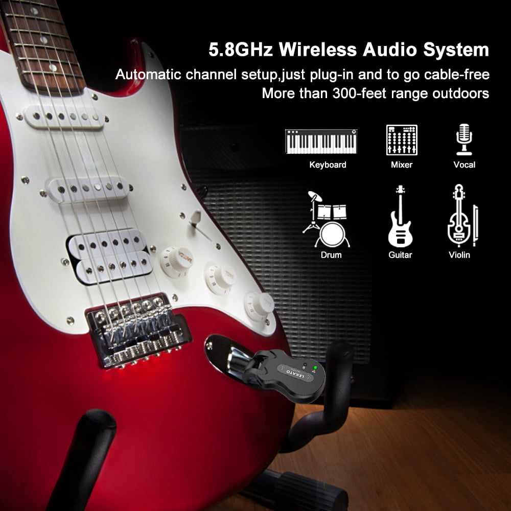 Lekato Wireless Guitar System 5.8 Ghz Stereo Receiver with USB cable 48K/24bit high quality signal