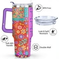 thumbnail image 3 of 40oz Pioneer Patchwork Tumbler with Handle Lid and Straw,Bohemian Style Stitching Colorful Floral Vintage Tumblers Gifts for Women Girls Men Adults（Purple）, 3 of 7