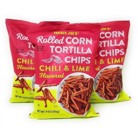 Gluten Rolled Corn Tortilla Chips, Chili & Lime Flavored 9 Oz (255g) Pack of 3