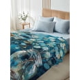 thumbnail image 4 of Blue Teal Spring Floral King Size Flat Sheet, Wrinkleproof & Fadeproof Cooling Flat Bed Sheet Only, Modern Botanical Oil Painting Art Breathable Soft Bedding Top Sheets 105 x 98 Inches, 4 of 8