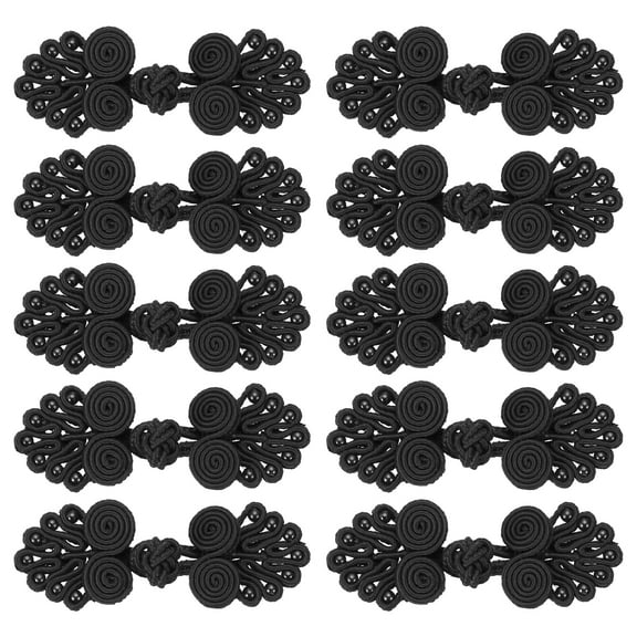 10 Pairs Chinese Knots Frog Buttons Closure Black Sewing Buttons with Beads