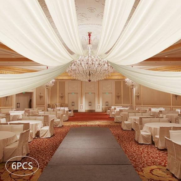 Beige Ceiling Drapes 6 Panels Wedding Arch Draping Chiffon Fabric Backdrop Drapes 5*30ft