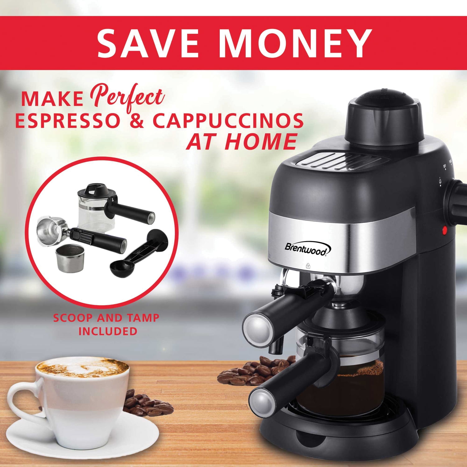 Brentwood 4-Cup Stainless Steel Espresso and Cappuccino Maker Machine