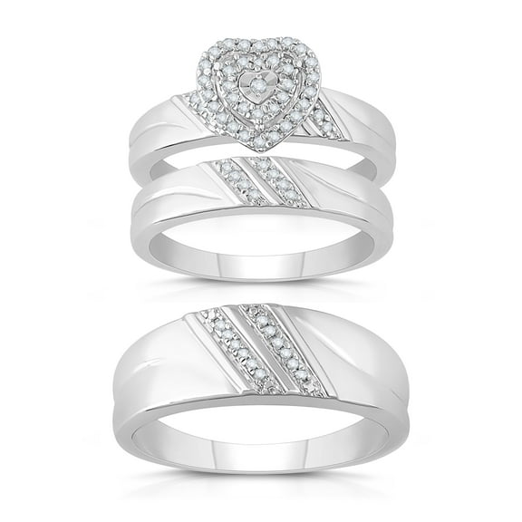 forever Bride Heart Halo Diamond Engagement Ring Set, 1/4 Ct TW, Sterling Silver