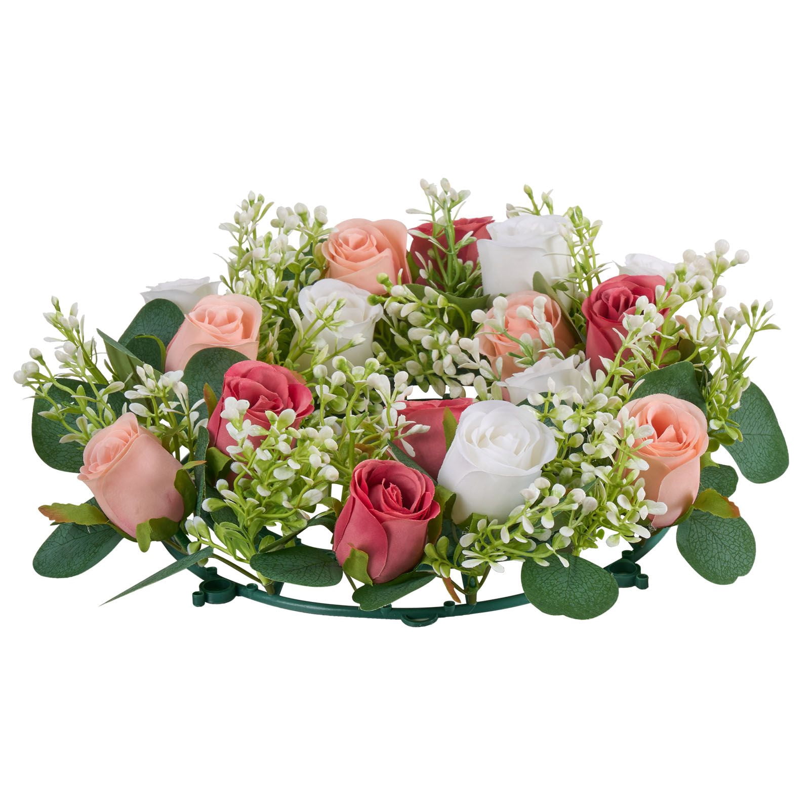 10-Pack Artificial Rose Wreaths 14" Diameter, Pink & White Silk Flowers, Fade-Resistant, for Wedding Party Valentine's Day Home Decor